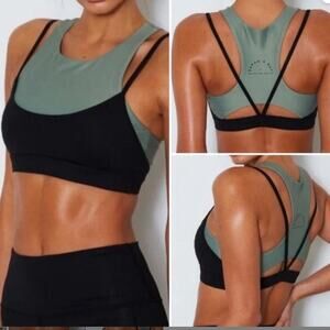 NWOT Sarah’s Day x White Fox Active Sezzy Luxe 2 Sports Bra Olive Green Black LG